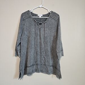 CJ Banks Tunic Top Women's size X Stonewashed Gray 3/4 Sleeve Stretch Pullover